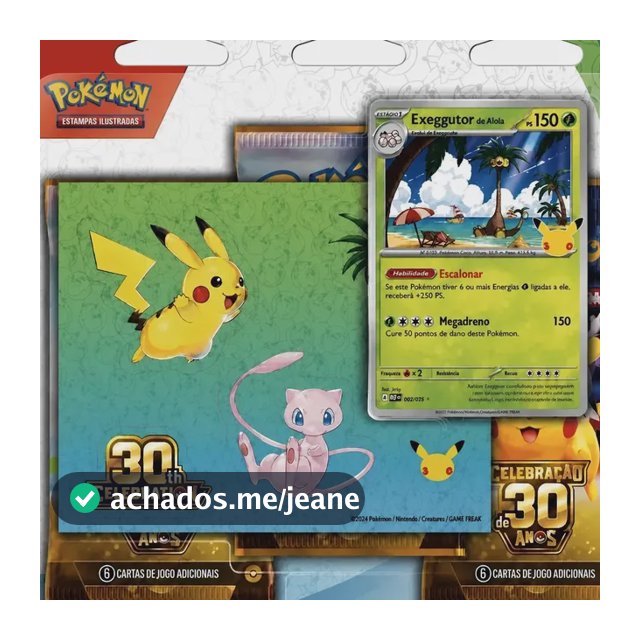 Pokémon Celebração 30 Anos Cards Triplo Com Adesivo Exeggutor Português