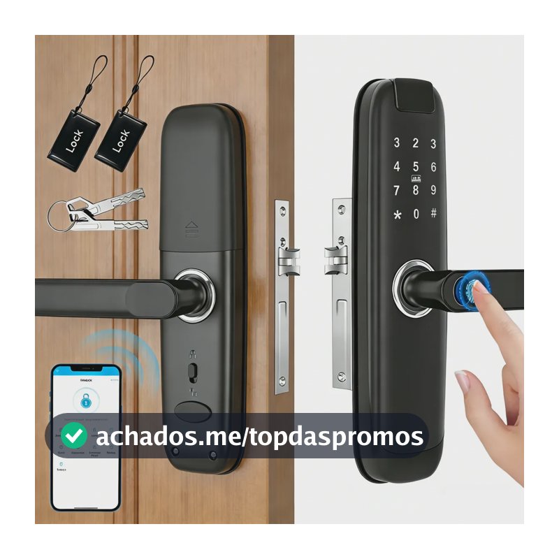 Fechadura Eletronica Digital Com Biometria Senha Tuya App Preto