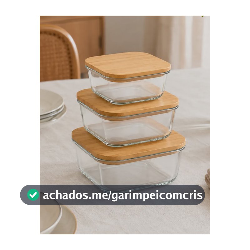 Kit 3 Pote Hermetico De Vidro Tampa De Bambu Tigela Marmita Vidro Borossilicato