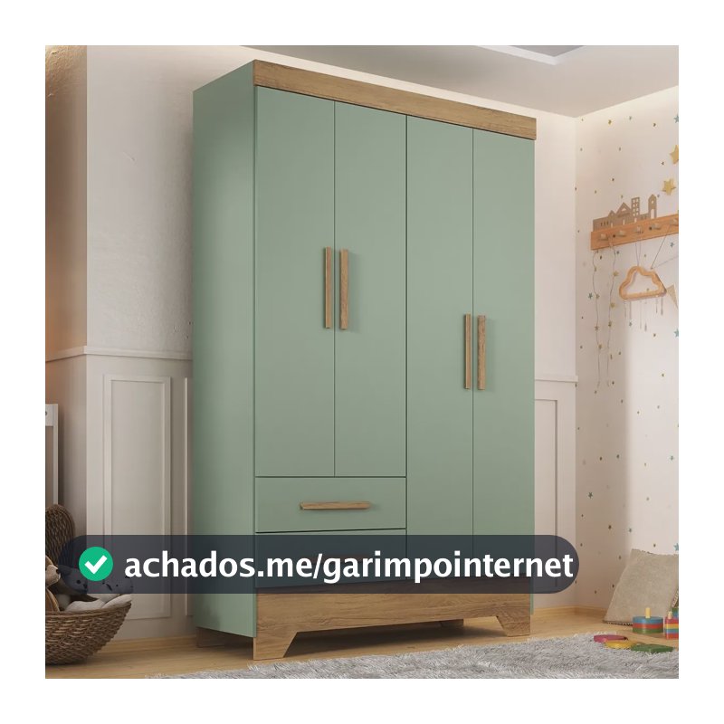 Guarda Roupa Infantil 4 Portas E 2 Gavetas Tic Tac Wt Verde