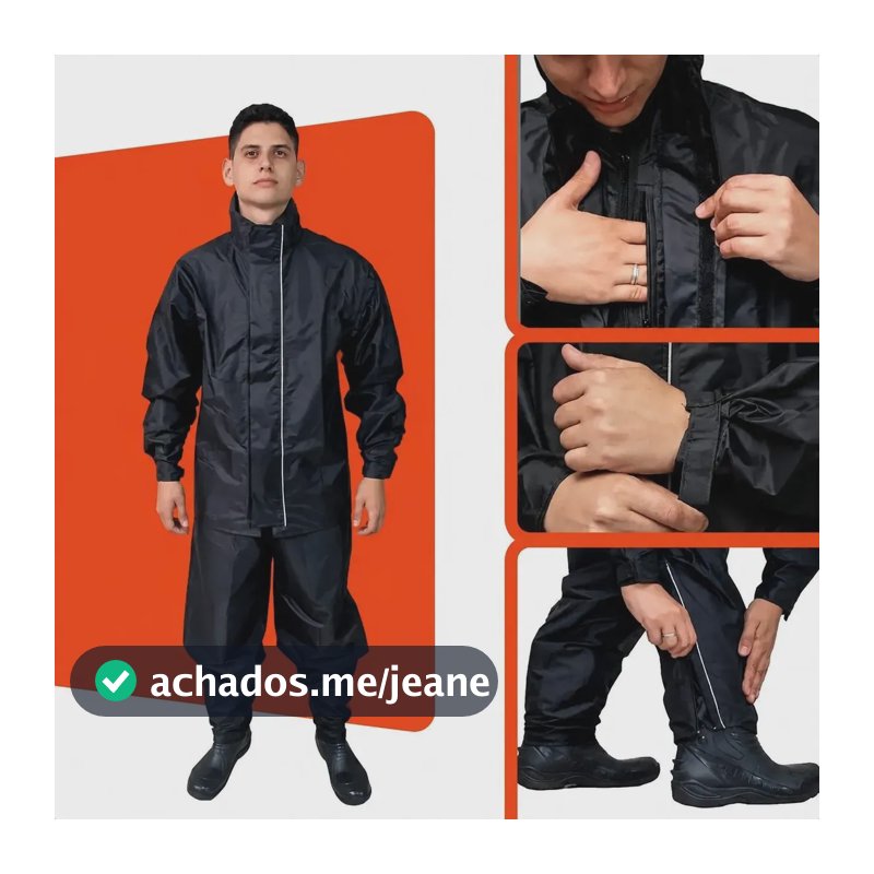 Capa De Chuva Nylon Moto Impermeável Pioneira Leve Com Bolso Preto Laranja Gg