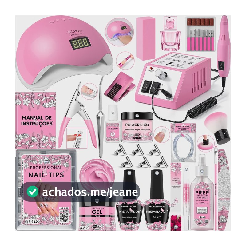 Kit Unhas De Gel Lixadeira Elétrica Cabine Sun Lixa Manicure Rosa