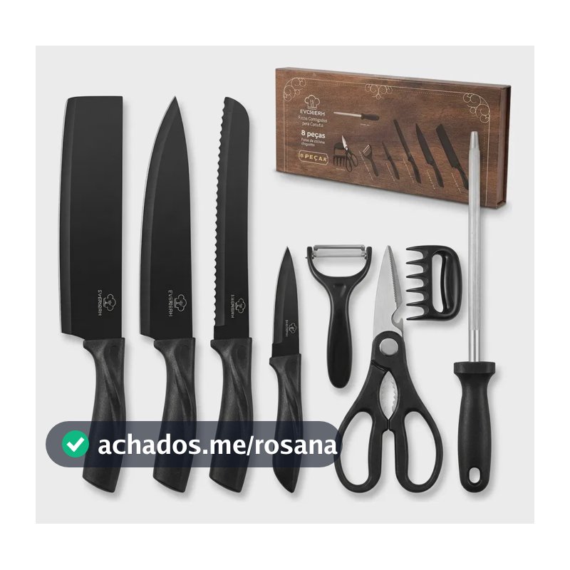 Conjunto De Facas Chef Profissional 8 Peças Churrasco Innox Preto