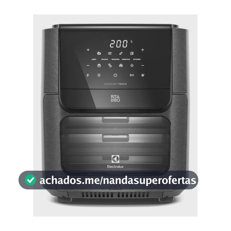 Electrolux Air Fryer Forno 5 em 1 com 12L capacidade 1700W Digital Espeto Giratório 2 Bandejas Antiaderentes 10 funções 7 Receitas aviso sonoro Fritadeira Elétrica sem Óleo Forno Bancada EAF90 Grafite