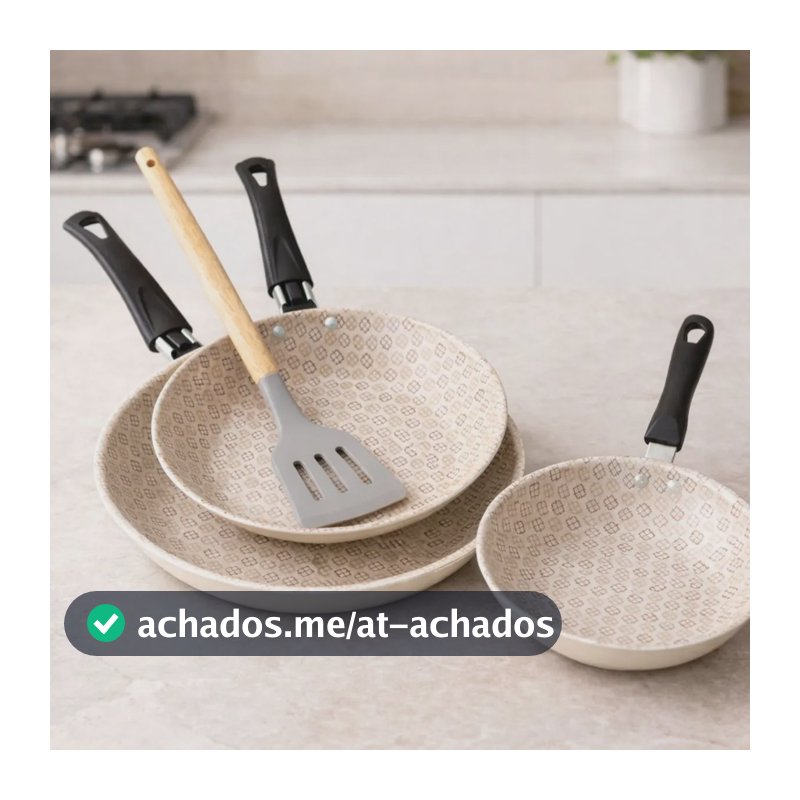 Jogo 4pcs Frigideiras Antiaderentes 14cm 18cm 22cm Espatula Creme