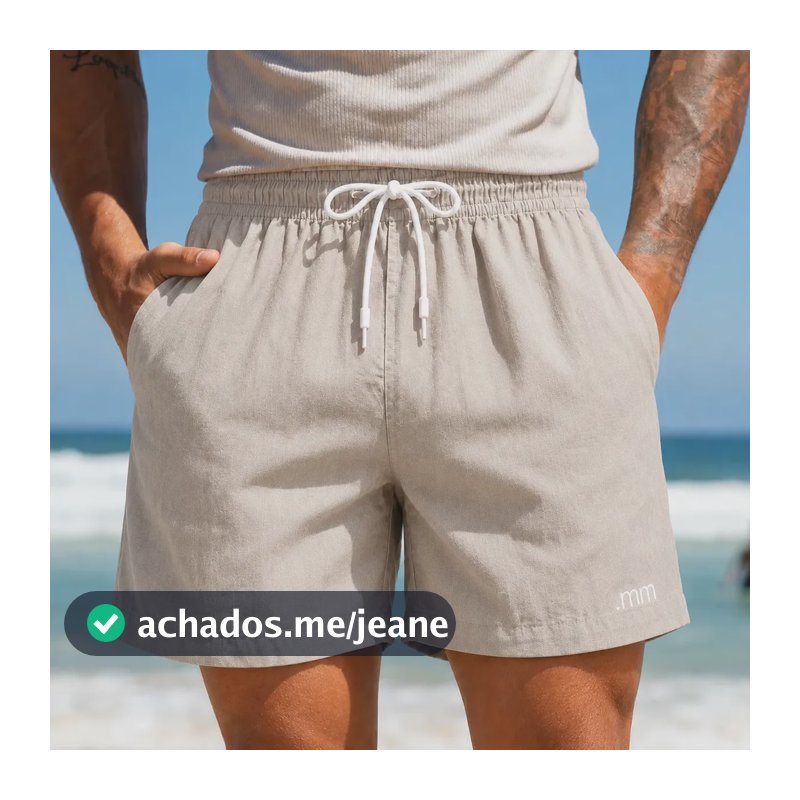 Bermuda Linho Masculina Mauricinho Praia Social Casual Verao Bege Liso G