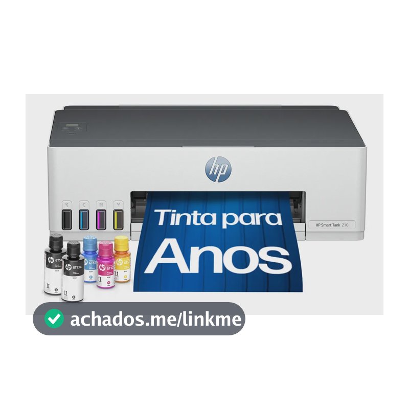 Impressora HP Smart Tank 210 com Tanque de Tinta Colorida - Com Wi-Fi - USB 2.0 de alta velocidade. Funções da impressora: Imprimir. Cor: ‎Branco (3D4L5A)