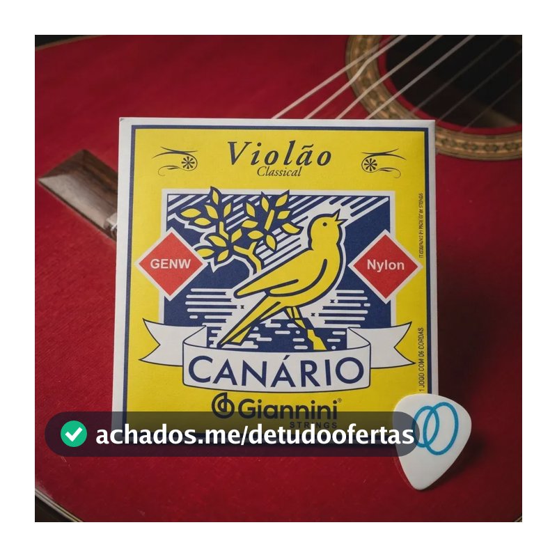 Encordoamento Violão Nylon Giannini Canário GENW Jogo com 6 Cordas para Violão Clássico Pontas Coloridas + Palheta Groover