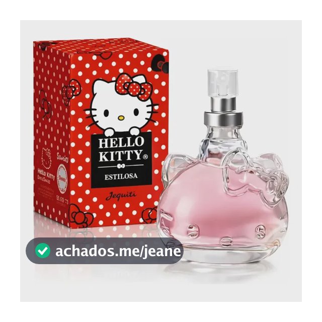 Perfume Hello Kitty Estilosa Jequiti 25ml Desodorante Colônia Feminina Frutal Romântica Frasco de Vidro com Spray Embalagem Compacta para a Bolsa e o Uso Diário
