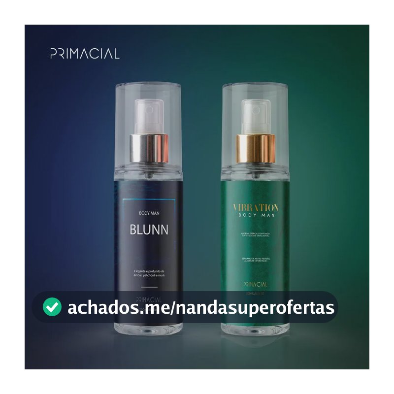 Kit Body Splash Masculino Vibration E Blunn 200ml - Primacial Perfume Bergamota Limão