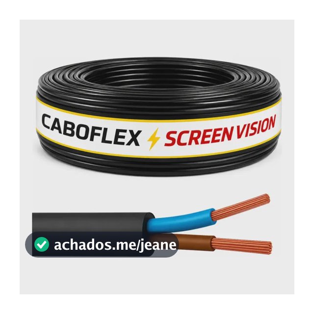 Cabo PP Flexível 2x2,5mm de 2 Vias Rolo 25 Metros Preto Screen Vision