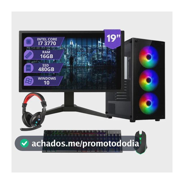 Pc Gamer Completo  I7 3.4ghz 16gb Ssd 480gb 500w Monitor 19 480 Gb 16 Gb Placa De Vídeo Integrada