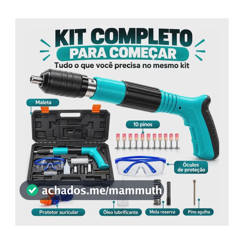Pistola Fixação Finca Pino Ação Direta 10 Pregos Epis Maleta Pinador Pregador Grampeador Rebitador De Prego Pressão Manual Ferramenta Para Drywal Gesso Concreto Aço Parede + 10 Pinos acessórios
