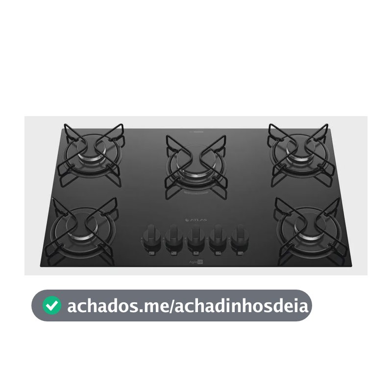 Cooktop 5 Bocas Atlas Agile Up com Mesa De Vidro A Gás Preto Bivolt