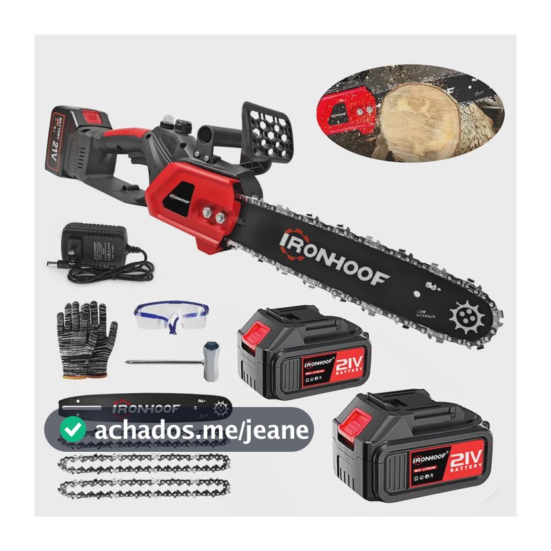 Moto Serra Elétrica 12 Polegadas Motoserra Eletrica Portátil Brushless 2 Baterias 3 Correntes