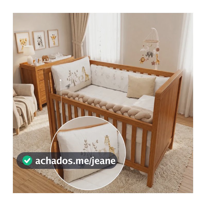 Kit Berço Americano 10 Peças Com Mosquiteiro Enxoval Bebê Floresta Bege