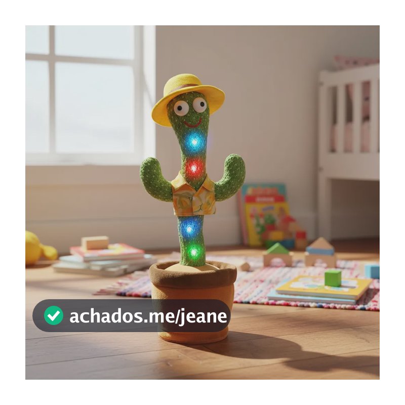 Cacto Dançante Brinquedo Falante Repete Voz Toca Musicas Led Verde