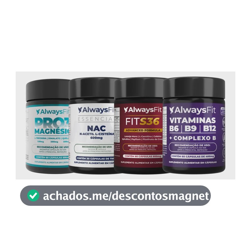 Kit 4 Suplementos Alwaysfit Pro Sáude - Pro3Magnesio + Nac + Complexo B + Fits36