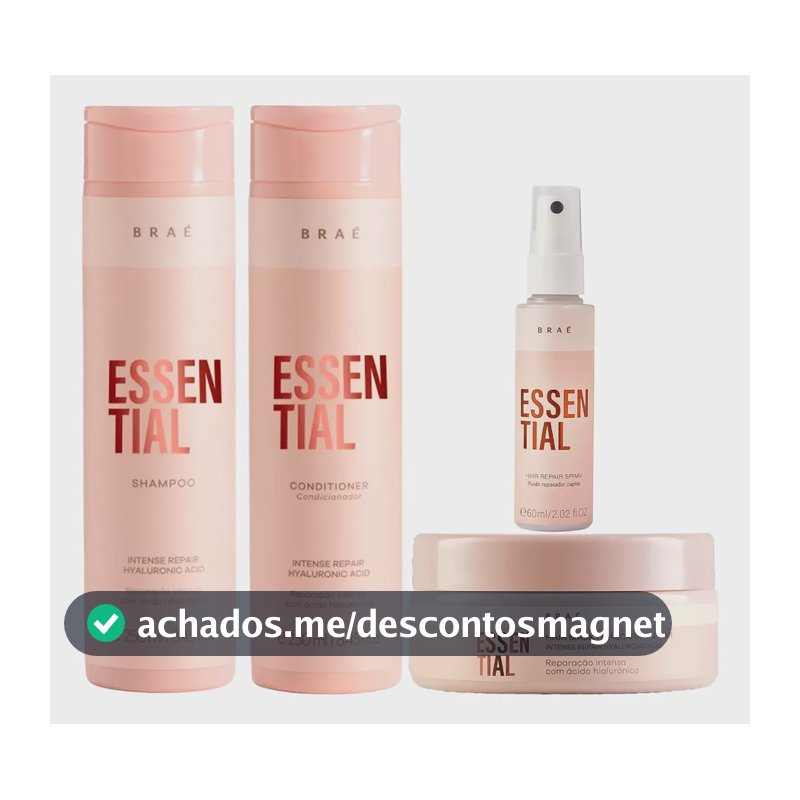 Kit Braé Essential Shampoo + Condicionador + Máscara + Fluido
