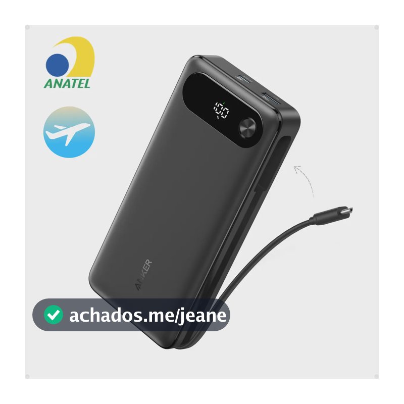 Power Bank Anker Carregador Portátil De 20000mah 87W Com Cabo Usb-c Integrado 3 Portas E Carregamento Rápido Compatível Com Macbook iPhone Samsung Switch E Outros Preto