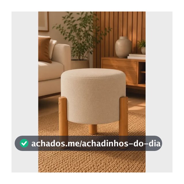 Puff Banqueta Decorativa Linho Pés Madeira Envio Imediato