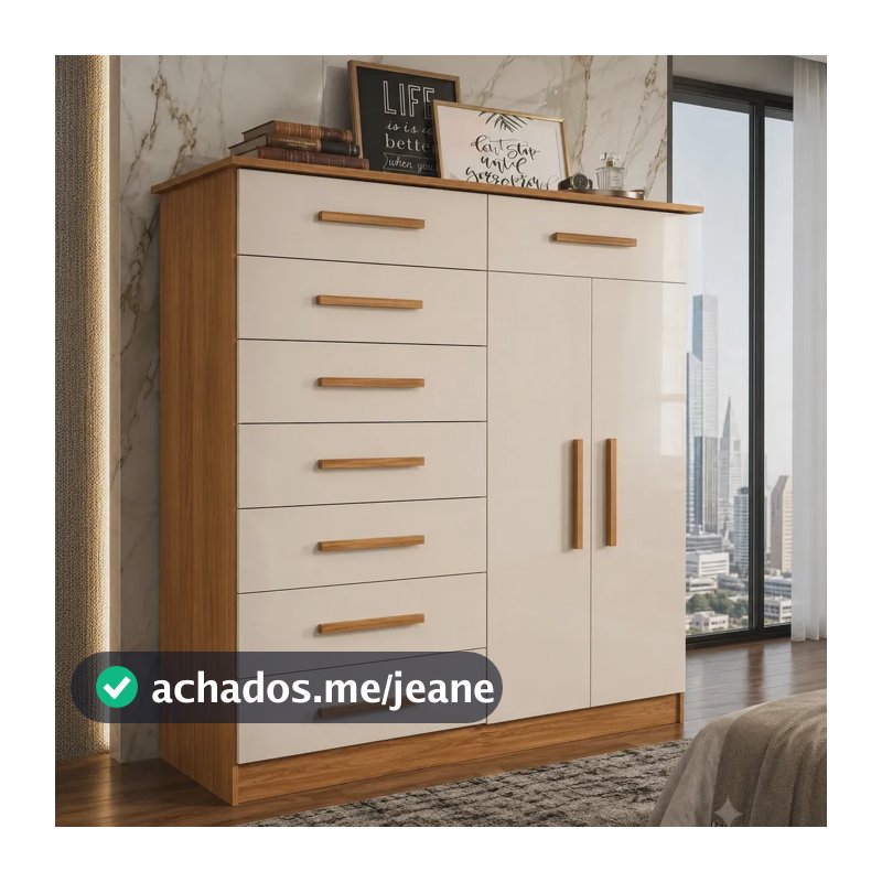 Cômoda 8 Gavetas 2 Portas Com Cabideiro Verona Jg