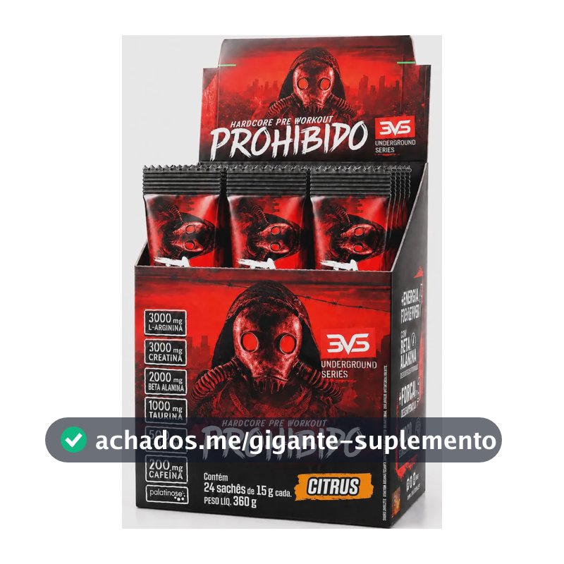 PRÉ TREINO PROHIBIDO 24 Sachês dose individual com 15g cada - Sabor: Citrus - Fórmula Exclusiva com 11 ingredientes