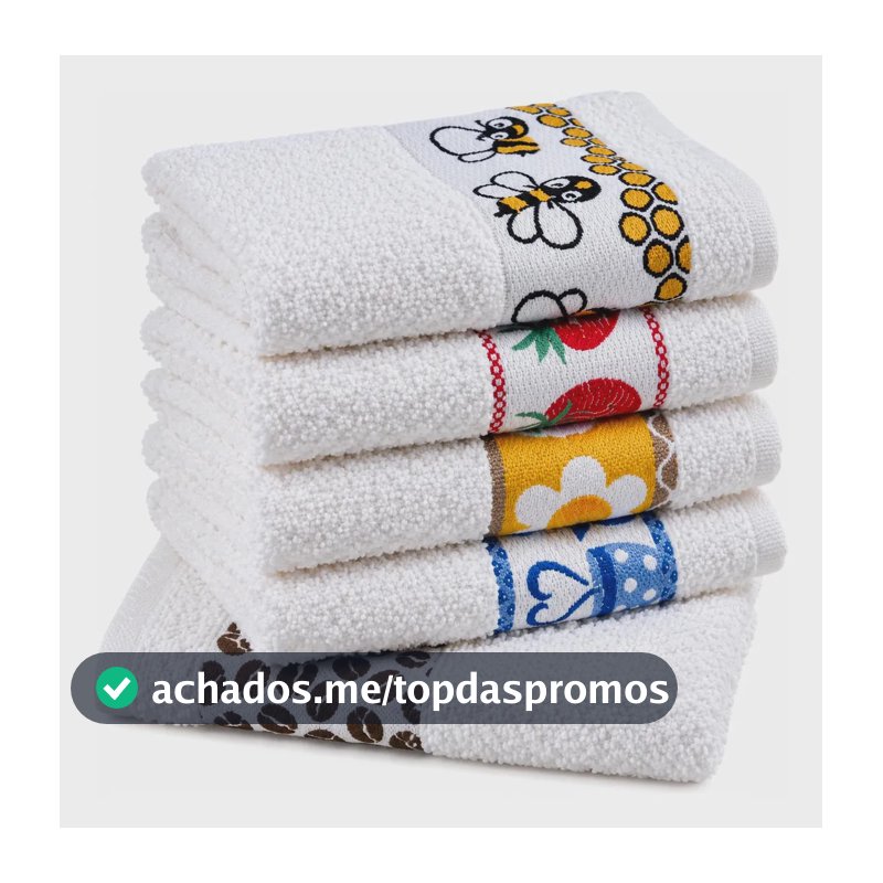 Pano de Prato Atoalhado Atacado Laune Gourmet Kit com 5 peças cor Branco Desenho Sortidos Laune Haus