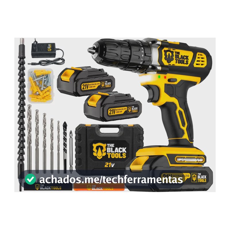Parafusadeira Furadeira De Impacto 02 Baterias The Black Tools Profissional Tb-21px.2 Kit Completo Com Maleta Acessórios