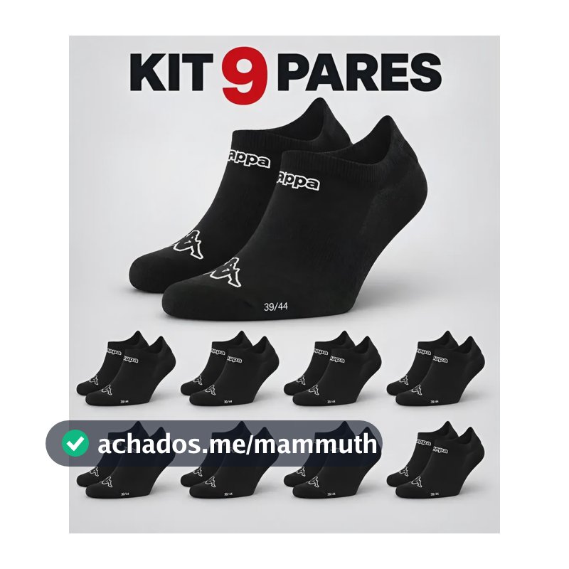 Kit 9 Pares Meias Kappa Sapatilha Soquete Invisível Original Preto 38-43