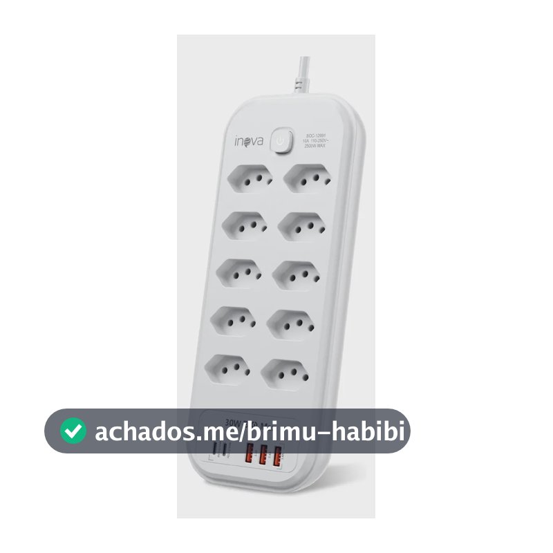 Filtro De Linha Régua Extensão 10 Tomadas Com 3 Usb E 2 Pd Branco 127/220v