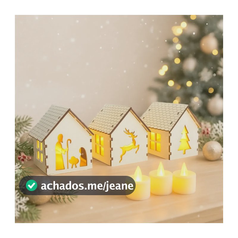 Luminária Led Vela Decoração Natal Pisca Enfeite - 3 Casinha Branco Enfeite Natal Pisca Pisca