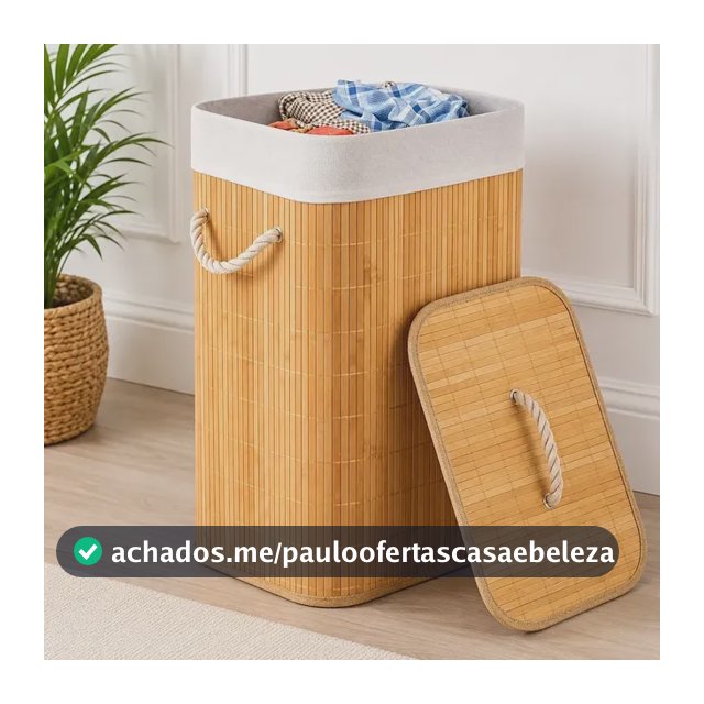 Cesto Organizador Bambu Com Alças 50 Litros Tampa Grande Bambu