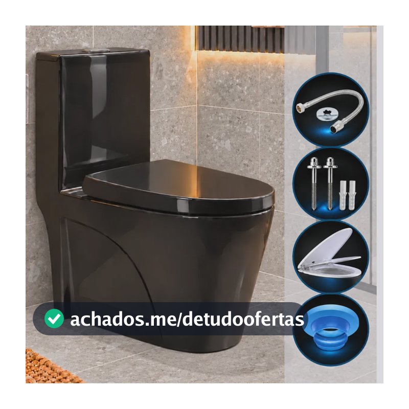 Vaso Sanitário Caixa Acoplada Monobloco Preto Privada Banheiro Kit Completo