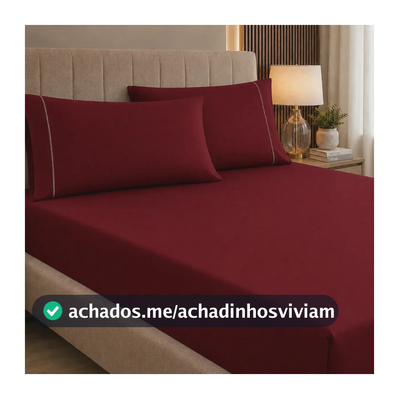 Jogo De Lençol Queen 3 Peças 400 Fios C/ Elástico Hotel Bordô Liso