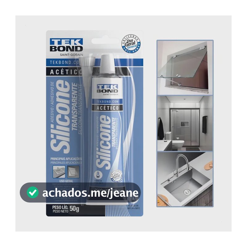 Cola Silicone Acético Transparente Incolor Vedação Cozinha Banheiro Box Geral 50g Tekbond