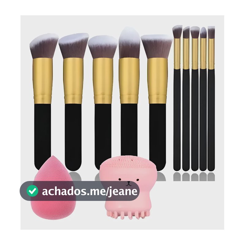 Kit Com Pincel Kabuki +esponja Polvo +esponja Base Maquiagem Preto
