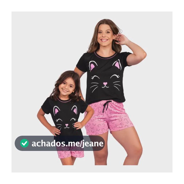 Kit 2 Pijamas Verão Conjunto Mãe E Filha Baby Doll Gatinha
