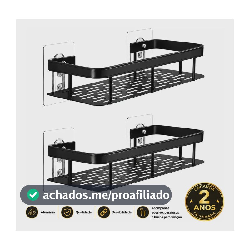 Kit 2 Suporte Porta Shampoo Sabonete Banheiro Adesivo Parede Sem Furos Box Luxo Cor Preto Laruno