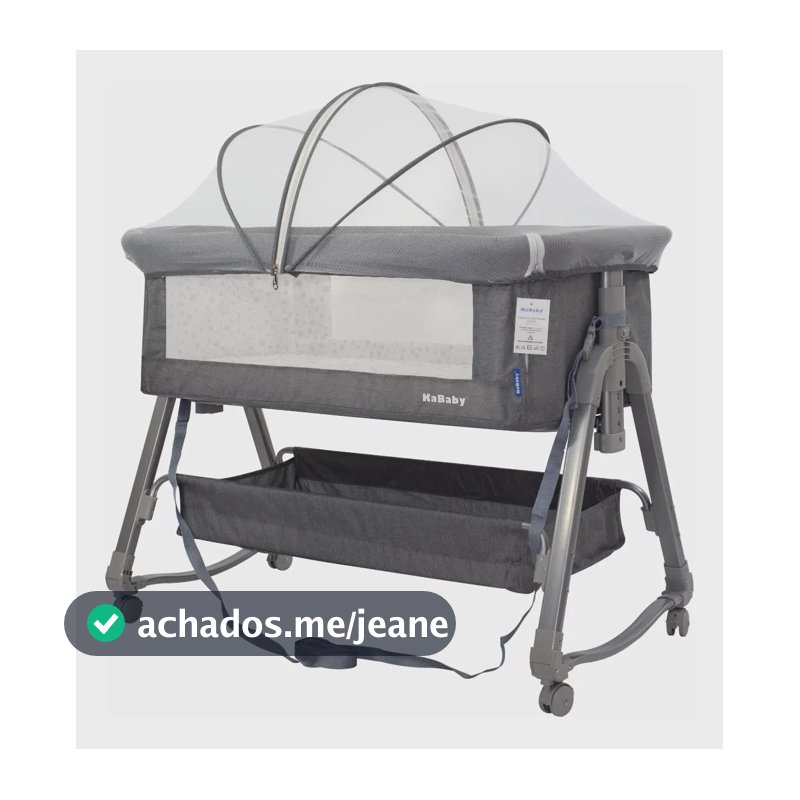 Berço Portátil Moises Co-bed Dobrável Com Abertura Lateral Balanço Mosquiteiro e Cesto até 9kg Cinza KaBaby