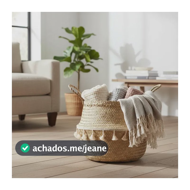 Cesto Decorativo Organizador Seagrass Dobrável C/ Alça 33cm Cesto Decorativo Natural