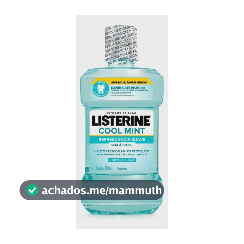LISTERINE Cool Mint Suave Enxaguante Bucal Sem Álcool, 500mL