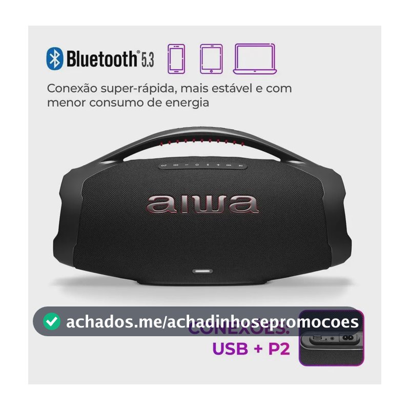 Caixa de Som AIWA Boombox Plus 200W Bivolt AWS-BBS-01-B