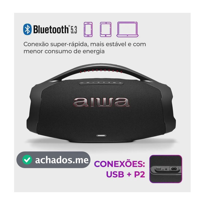 Caixa de Som AIWA Boombox Plus 200W Bivolt AWS-BBS-01-B