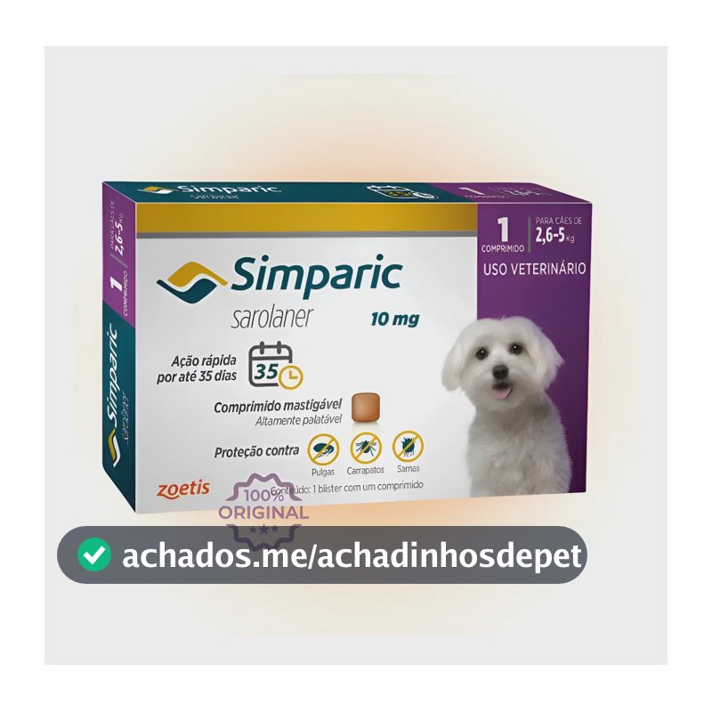 Antipulgas Simparic 10mg 2,6 A 5kg C/1 Comprimido Original Cinza-escuro