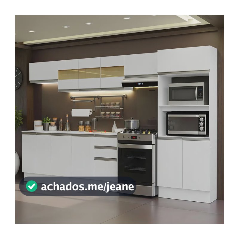 Armário De Cozinha Completa 100% Mdf 310 Cm Smart 02 Xa B Cor Branco