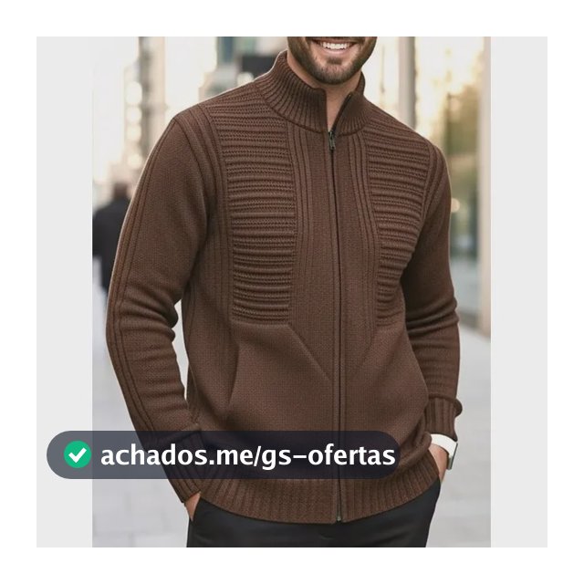 Jaqueta Masculina Preta Lã Tricot Inverno Com Bolso E Zíper