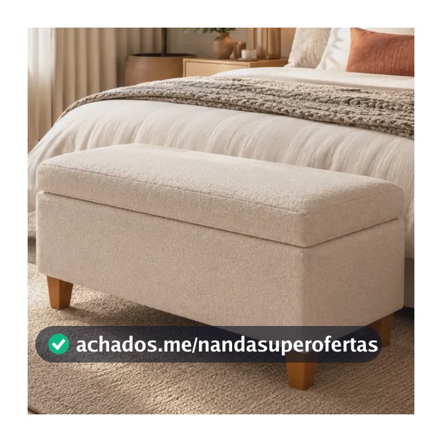 Banco Baú Estofado Casal Quarto Sala Organizador Moderno Puf Bege