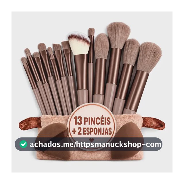 Kit Pincéis Maquiagem 13 Peças + 2 Esponjas Com Estojo Marrom