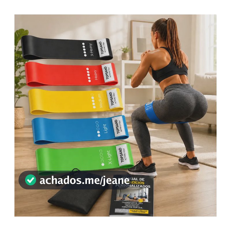 Kit 5 Faixas Elásticas Mini Band Super Band P/ Treino Exercícios Academia Funcional Fisioterapia Resistência Extensor Esporte Ginástica Pilates Cross Training + Manual De Treinos Topsand Activewear